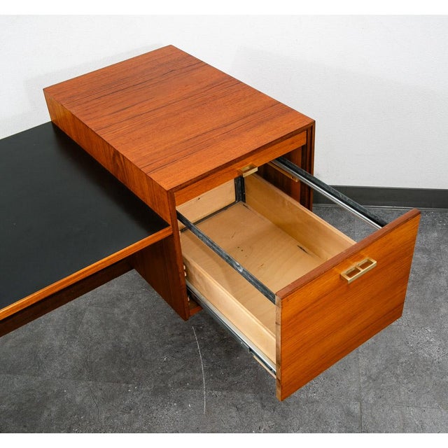 Mid Century Danish Modern Executive Desk Black Top Brass 5 Drawer File Denmark For Sale - Image 9 of 12
