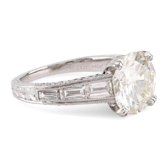 Modern Mid 20th Century Gia 3.19 Carat Round Brilliant Cut Diamond Platinum Engagement Ring, Size 6 For Sale - Image 3 of 5
