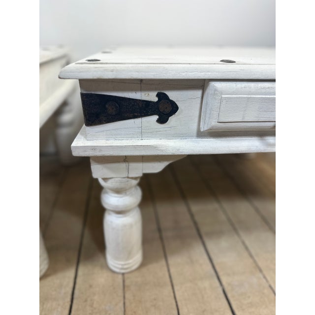 1990s Coffee Tables in White-Washed Wood and Black Wrought Iron, 1990s, Set of 2 For Sale - Image 5 of 12
