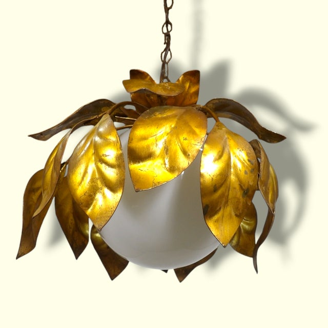 Mid-Century Modern Florentiner Hanging Light in Milk Glass with Gold attributed to Hans Kögl, 1970s For Sale - Image 3 of 6