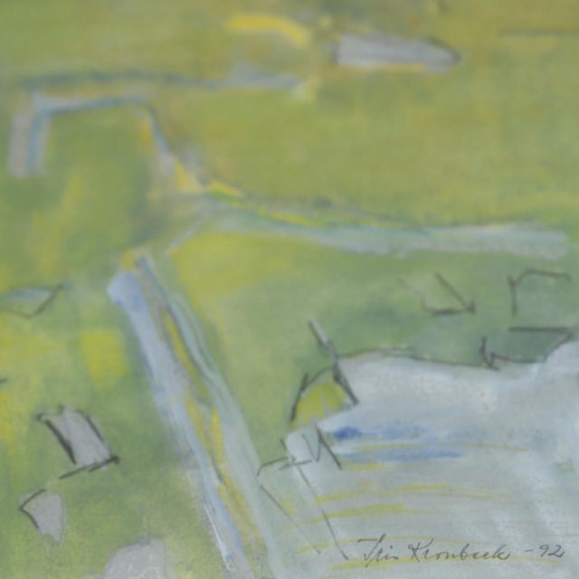 A serene Scandinavian landscape by Swedish artist Iris Kronbeck, executed in mixed media and signed and dated 1992....