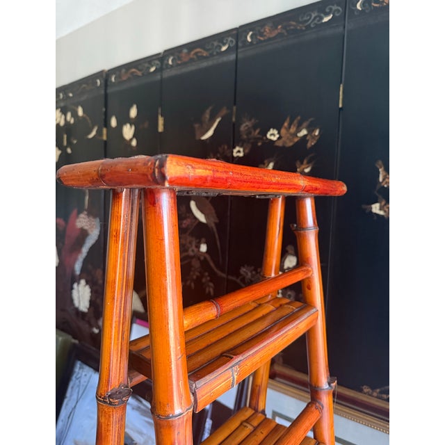 Vintage Bamboo Tall Ladder Style Etagere Display Stand. For Sale - Image 10 of 12