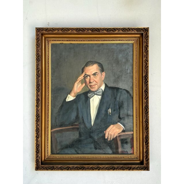 Vintage Boho 1950s Original Oil Portrait of Man For Sale - Image 10 of 10