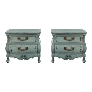 Pair of 1970s Bombay Style Green Nightstands For Sale