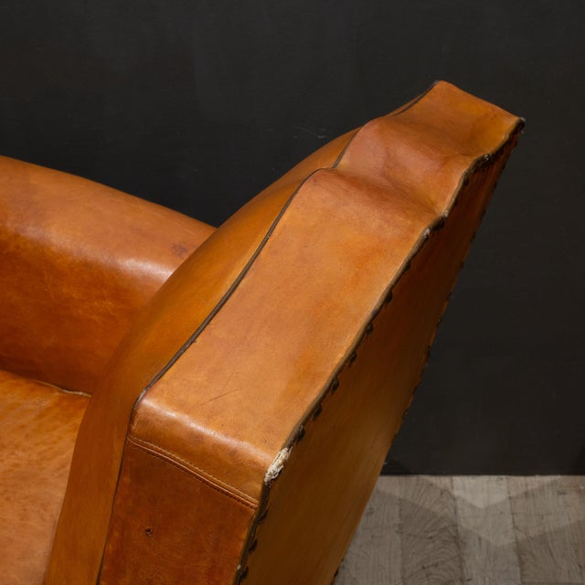 Art Deco Moustache Leather Club Chair c.1930-1940 For Sale - Image 9 of 15