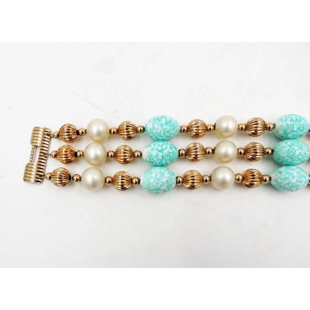 Turquoise Vintage 1960s Signed Napier Book Piece Faux-Pearl & Faux-Turquoise Bead Bracelet For Sale - Image 8 of 10