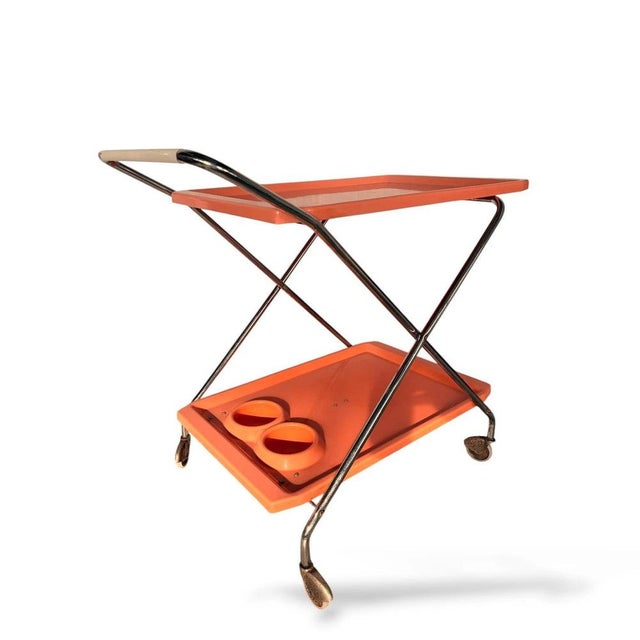 Gold Vintage Orange Serving Cart with Chrome Frame, 1970s For Sale - Image 8 of 10