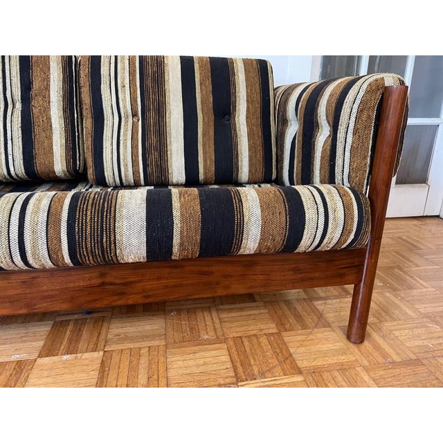 DUX Mid Century Three Seat Sofa With Teak Frame & Stripes, Possibly of Dux Sweden For Sale - Image 4 of 12