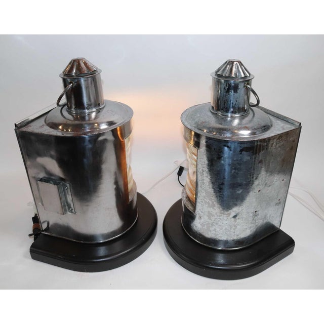 Wood Polished Steel Ships Port and Starboard Lanterns For Sale - Image 7 of 10