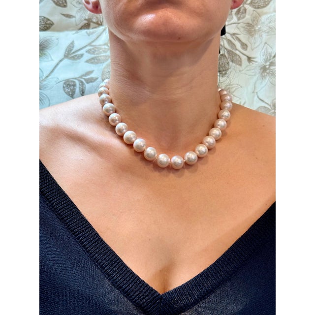 34 Round White Fresh Water Pearls Strand Necklace Set in Silver Clasp, 16 Inch For Sale In New York - Image 6 of 18