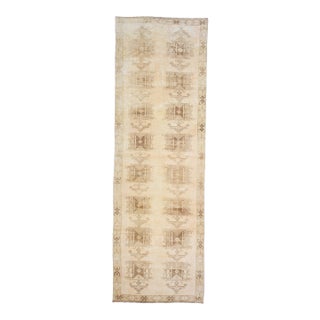 1970s Vintage Turkish Handmade Wool Cotton Beige Runner Rug For Sale