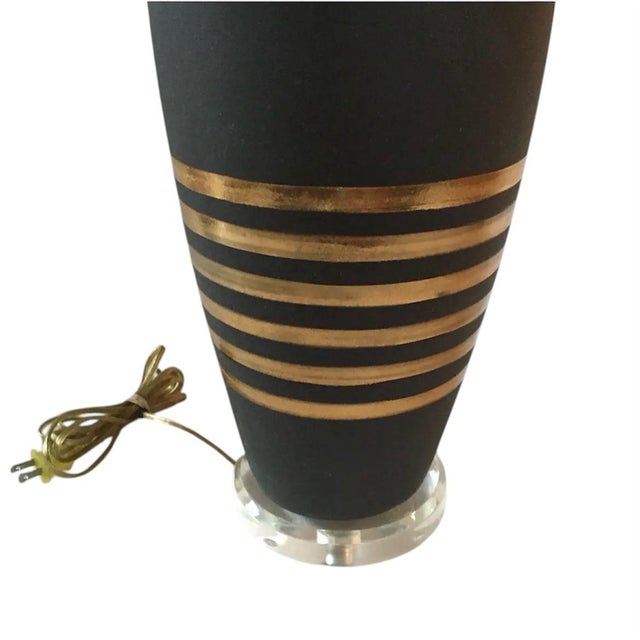 1980s Mid-Century Modern Black & Gold Striped Table Lamp For Sale - Image 5 of 6