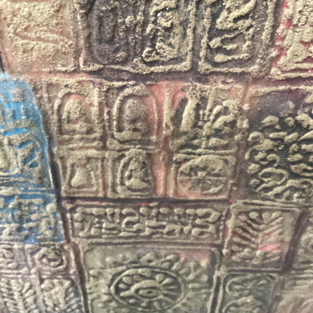 Olive Vintage Asian Style Mixed-Media Abstract Textured Painting by Roong T. Circa 1968 For Sale - Image 8 of 12
