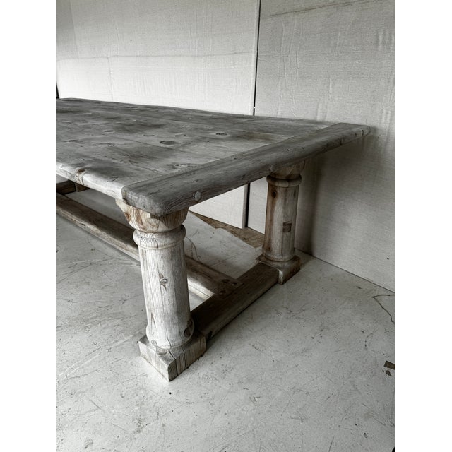 Vintage Wood Trestle Farmhouse Rustic Ralph Lauren Dining Table For Sale - Image 9 of 10
