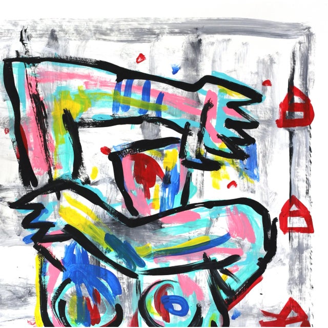 Contemporary Bright Escape - Original Cubism Artwork Colorful Abstract Figurative Acrylic Painting by Gary John For Sale - Image 3 of 5