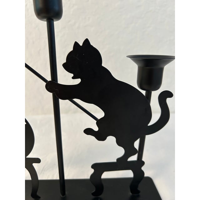Traditional Vintage Fishing Black Cat Triple Candleholder For Sale - Image 3 of 5