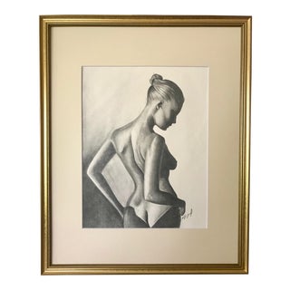 Vintage Original Graphite Drawing Nude Woman For Sale