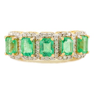 5 Octagon Cut Emerald Halo Diamond Ring Size 5 For Sale