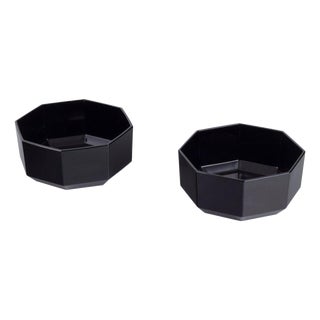 Octagonal Bowls in Black Glass from Arcoroc, France, 1970s-1980s, Set of 2 For Sale