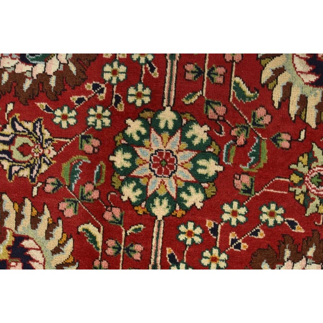 Red Tabriz Rug 10'2'' X 12'8'' Red Wool Vintage Traditional Hand-Knotted Carpet For Sale - Image 8 of 15