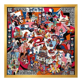 1980s Authentic Original Hermès “Za Bavushka” Silk Scarf Art Print Framed Folk Art French Luxury Wall Art Advertisement For Sale