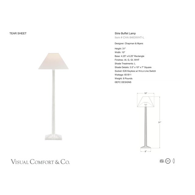 Chapman & Myers by Visual Comfort Signature Strie Buffet Lamp in Plaster White with Linen Shade Designer: Chapman & Myers...