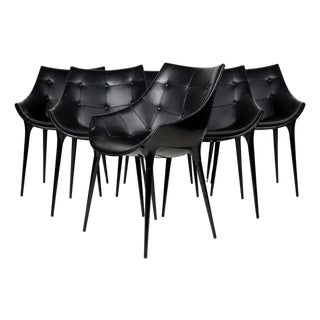 Philippe Starck for Cassina “Passion 246” Black Leather Dining Chairs-Set of 6 For Sale