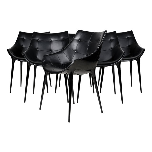 Philippe Starck for Cassina “Passion 246” Black Leather Dining Chairs-Set of 6 For Sale