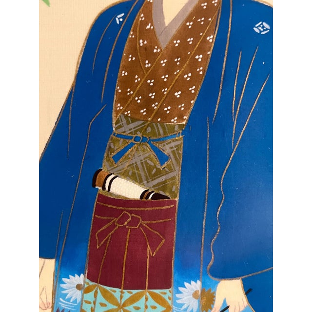 Mid-Century Japanese Silk Paintings by Ishikawa Kiyohiko - Framed - A Pair For Sale - Image 11 of 12