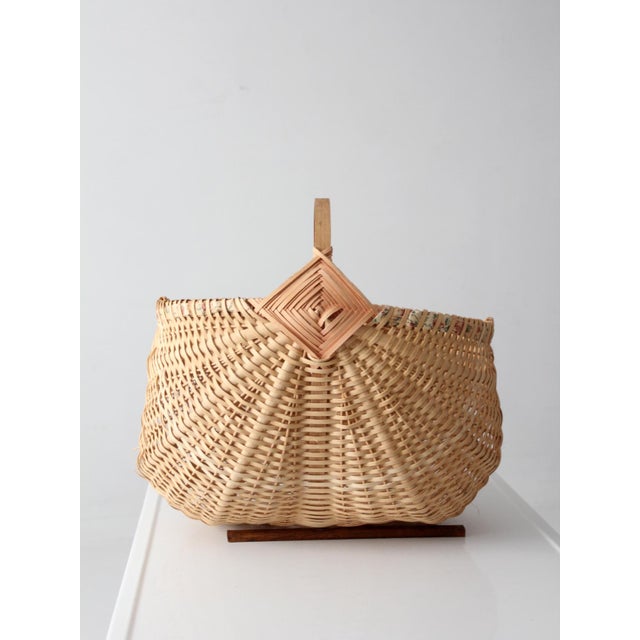Vintage Wicker Buttocks Basket With Floral Trim For Sale - Image 9 of 17