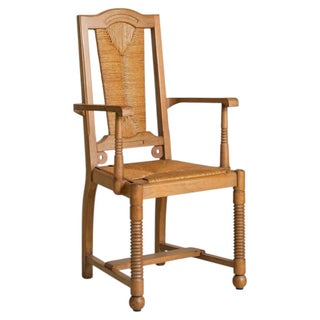 French Wood + Rush Armchair in Style of Francis Jourdain, 1950s - 2 Available For Sale