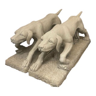 Pair of Vintage Sculpted Cast Stone Stalking Hounds For Sale
