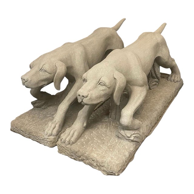 Pair of Vintage Sculpted Cast Stone Stalking Hounds For Sale