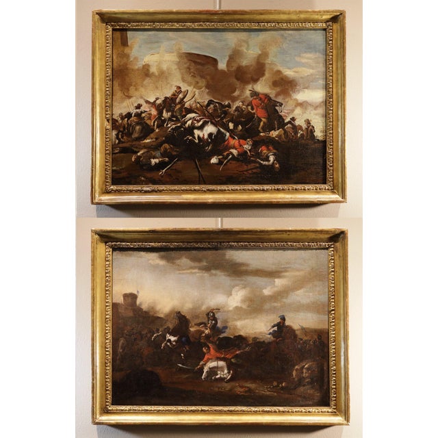 Jacques Courtois Il Borgognone, Battle Scenes, 1670, Oil on Canvases, Framed, Set of 2 For Sale - Image 16 of 16