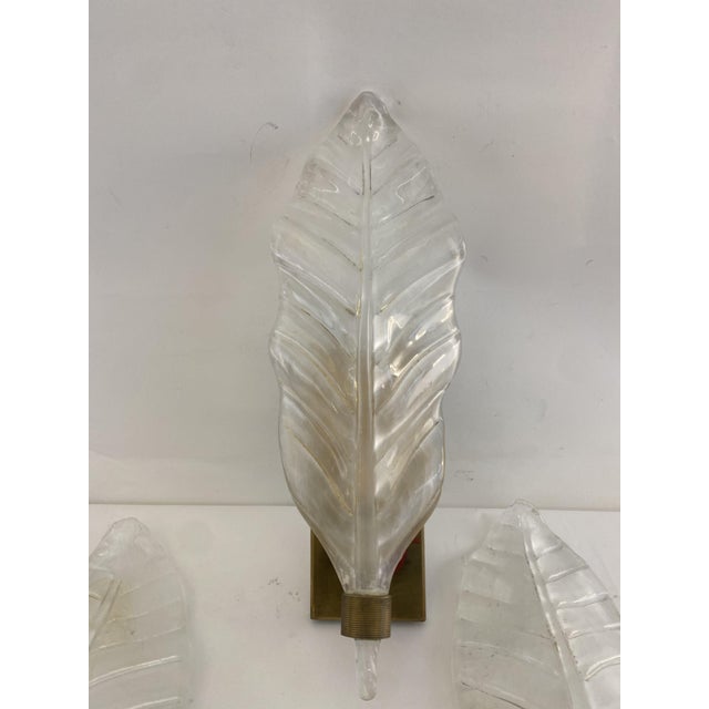 Glass Leaf Wall Lights with Gold and Brass Inclusions, 1940s, Set of 3 For Sale - Image 6 of 7
