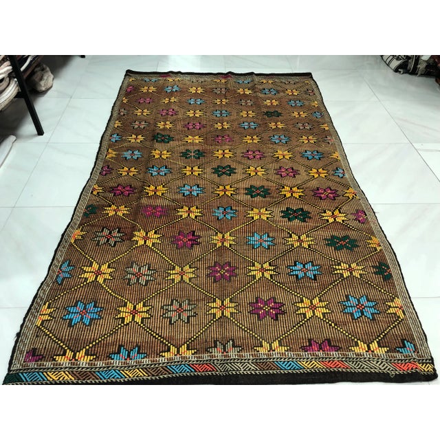 Textile 1960s Vintage Turkish Handmade Kilim Rug - 5′2″ × 8′6″ For Sale - Image 7 of 11