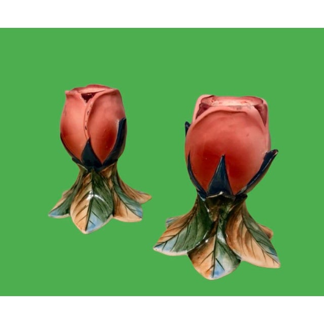 Mid 20th Century Mid 20th Century Americana Roses Candlestick Holders by Lefton - A Pair For Sale - Image 5 of 9