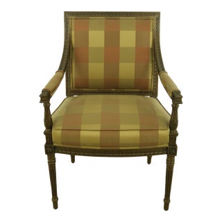 French Louis XVI Style Crackle Finish Open Armchair For Sale
