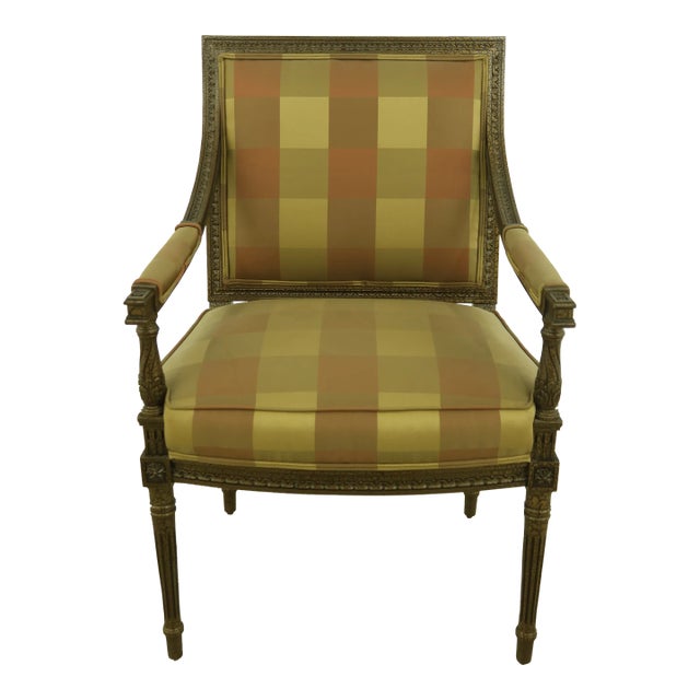 French Louis XVI Style Crackle Finish Open Armchair For Sale