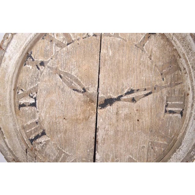 Interesting weathered wood clock face with painted hands. The back story is a local (Upstate NY) church was being built...