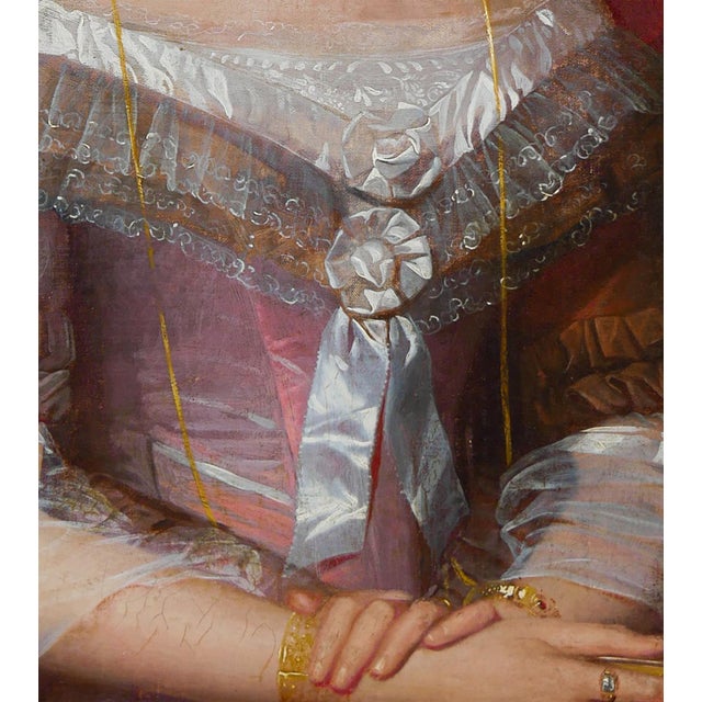 Victorian Dark Red and Pink Antique Portrait of a Victorian Lady, 20th Century For Sale - Image 3 of 12
