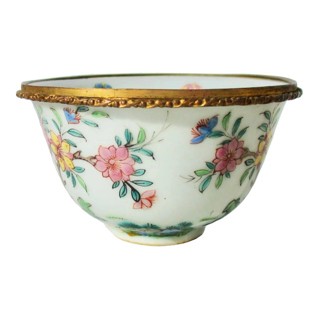 Antique Chinese Cup With Gilt Brass Rim Mount For Sale