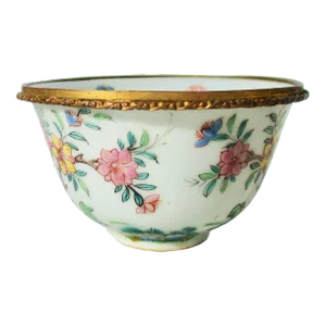 Antique Chinese Cup With Gilt Brass Rim Mount