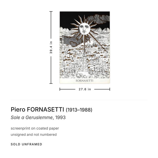 Figurative 1993 Piero Fornasetti Sole a Geruslemme Screenprint For Sale - Image 3 of 3