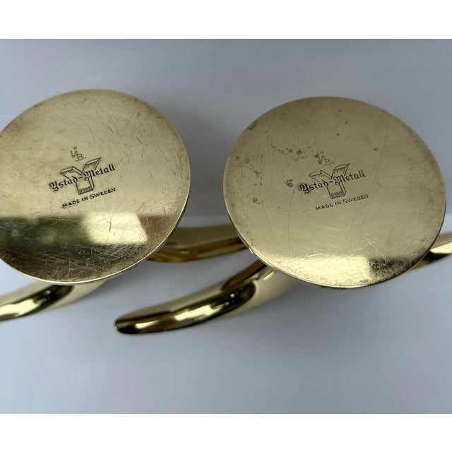 Mid-Century Modern 1940s Swedish Lily Brass Candle Holders by Alenius Bjork- a Pair For Sale - Image 3 of 8