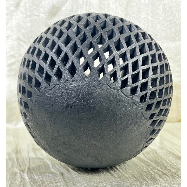 Hand-Carved Barro Negro Lattice Vessel, Sculptural Black Pottery Lantern Form For Sale - Image 11 of 11