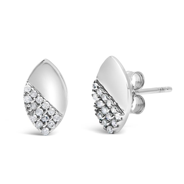 Contemporary 925 Sterling Silver 1/6 Cttw Diamond and Mirror Polish Pear Shape Stud Earrings, A Pair (I-J Color, I2-I3 Clarity) For Sale - Image 3 of 5