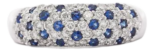 1.10 Carat Sapphire and Diamond Pave Cluster Platinum Band Ring, Size 7