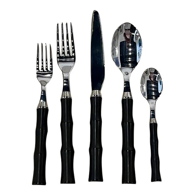Blue Pheasant Faux Bamboo Flatware - 8 Sets- 40 Pieces Total For Sale