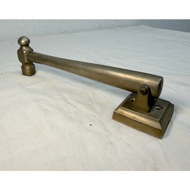 Large Antique Solid Nickel Plated Brass Hammer Front Door Knocker Bell Alarm For Sale In New York - Image 6 of 12